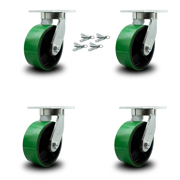 Service Caster 8 Inch Heavy Duty Green Poly on Cast Iron Caster Set with Swivel Locks, 4PK SCC-KP92S830-PUR-GB-BSL-4 - main
